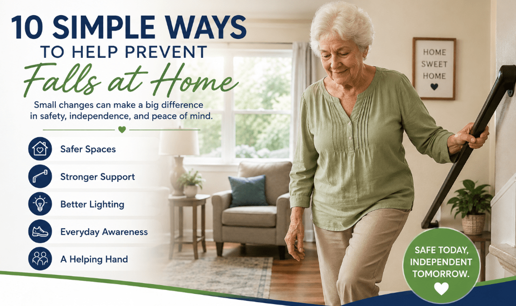 elderly lady walking upstairs holding rail to prevent falls in home